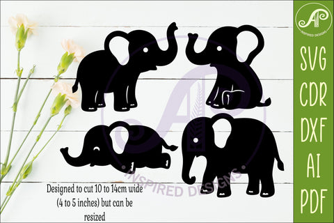 Cute Elephant SVG Laser Cut Files Animal Silhouette 1 SVG APInspireddesigns 