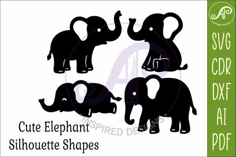 Cute Elephant SVG Laser Cut Files Animal Silhouette 1 SVG APInspireddesigns 