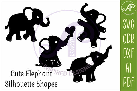 Cute Elephant SVG Laser Cut Files Animal Silhouette 2 SVG APInspireddesigns 