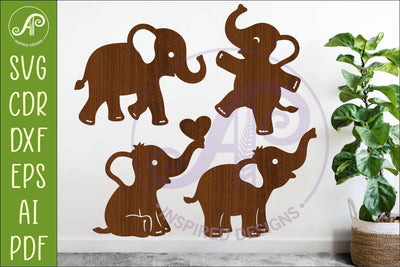 Cute Elephant SVG Laser Cut Files Animal Silhouette 2 SVG APInspireddesigns 