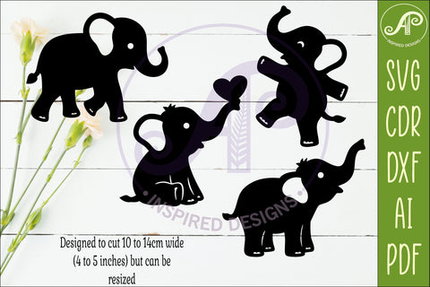 Cute Elephant SVG Laser Cut Files Animal Silhouette 2 SVG APInspireddesigns 