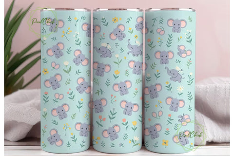 Cute Elephant Tumbler Wrap PNG Sublimation PixelChick 