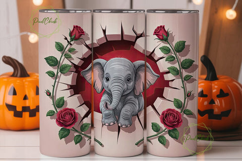 Cute Elephant Tumbler Wrap PNG Sublimation PixelChick 