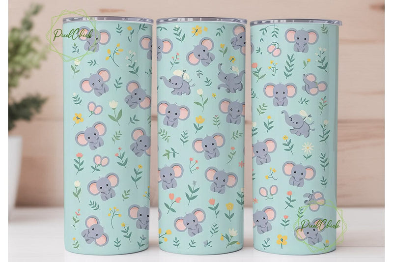 Cute Elephant Tumbler Wrap PNG Sublimation PixelChick 