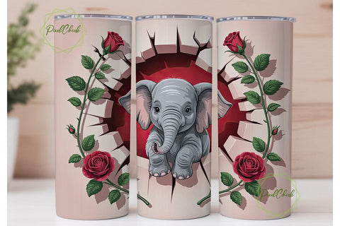 Cute Elephant Tumbler Wrap PNG Sublimation PixelChick 