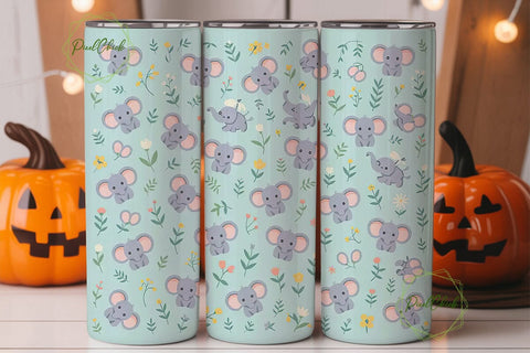 Cute Elephant Tumbler Wrap PNG Sublimation PixelChick 