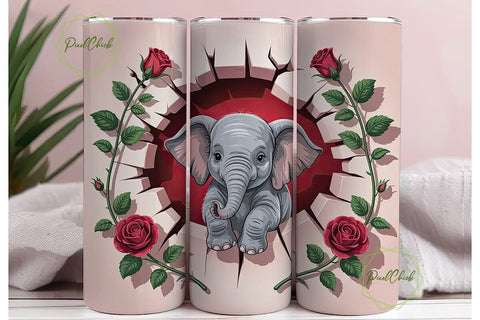 Cute Elephant Tumbler Wrap PNG Sublimation PixelChick 