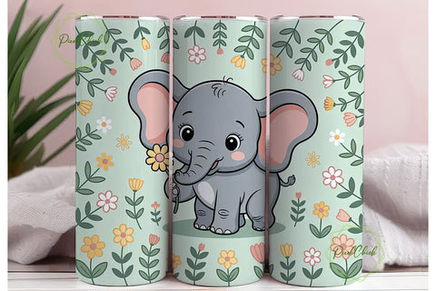 Cute Elephant Tumbler Wrap PNG Sublimation PixelChick 