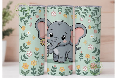 Cute Elephant Tumbler Wrap PNG Sublimation PixelChick 
