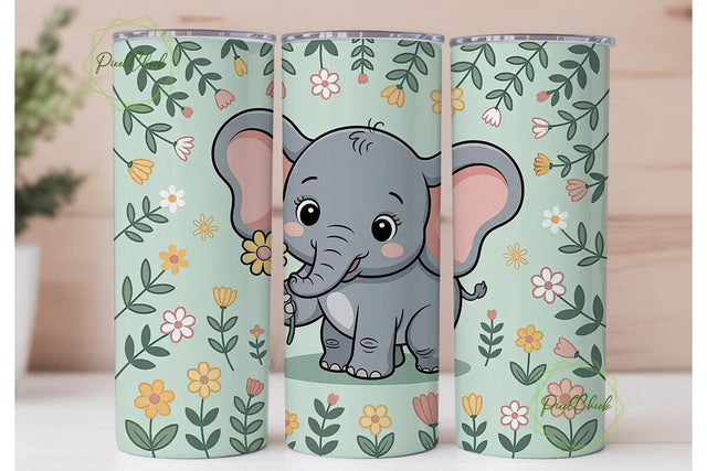 Cute Elephant Tumbler Wrap PNG Sublimation PixelChick 