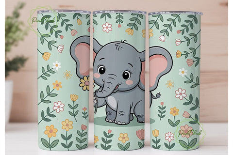 Cute Elephant Tumbler Wrap PNG Sublimation PixelChick 