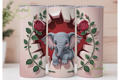 Cute Elephant Tumbler Wrap PNG Sublimation PixelChick 