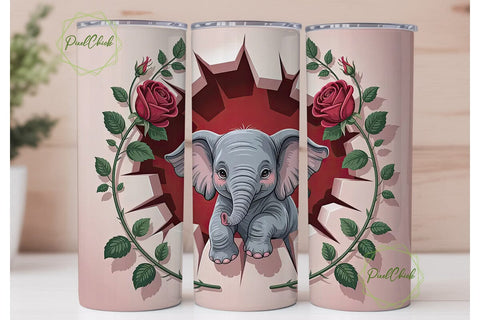 Cute Elephant Tumbler Wrap PNG Sublimation PixelChick 