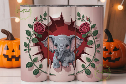Cute Elephant Tumbler Wrap PNG Sublimation PixelChick 
