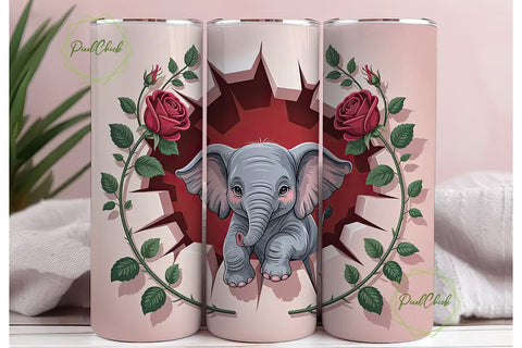Cute Elephant Tumbler Wrap PNG Sublimation PixelChick 