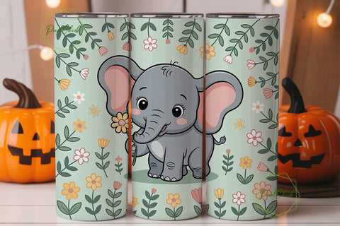 Cute Elephant Tumbler Wrap PNG Sublimation PixelChick 