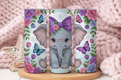Cute Elephant with Bow 20oz Tumbler Wrap Sublimation DesignSVG 