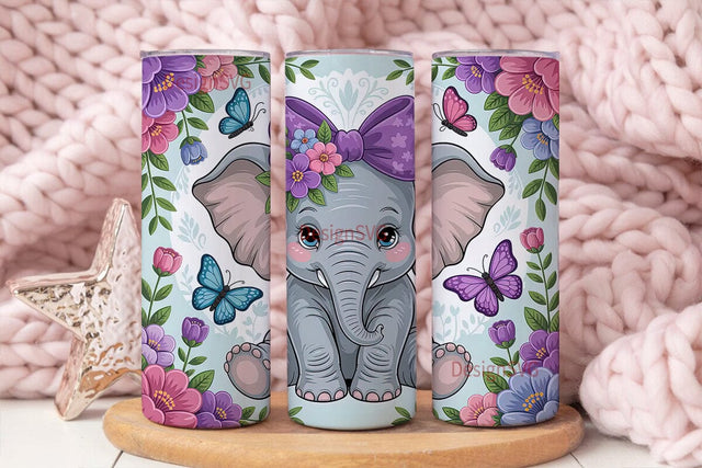 Cute Elephant with Bow 20oz Tumbler Wrap Sublimation DesignSVG 