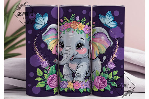 Cute Elephant with Flowers 20oz Tumbler Sublimation sassyprint 