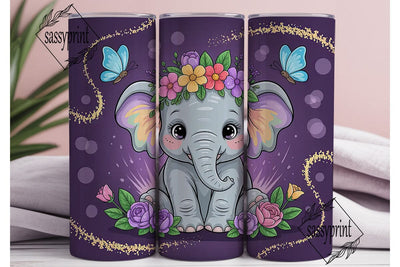 Cute Elephant with Flowers 20oz Tumbler Sublimation sassyprint 