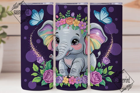 Cute Elephant with Flowers 20oz Tumbler Sublimation sassyprint 