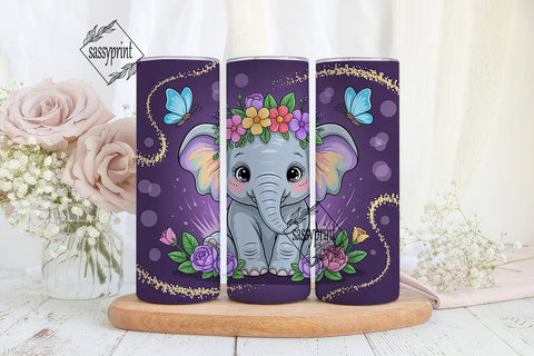 Cute Elephant with Flowers 20oz Tumbler Sublimation sassyprint 