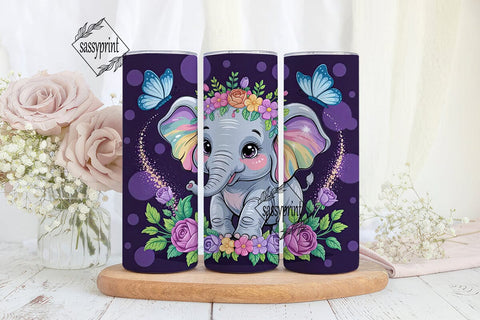 Cute Elephant with Flowers 20oz Tumbler Sublimation sassyprint 