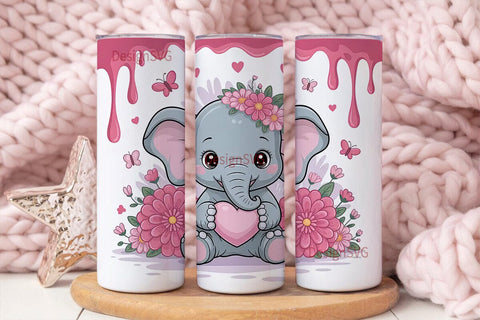 Cute Elephant with Heart 20oz Tumbler Sublimation DesignSVG 