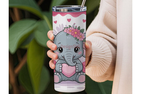 Cute Elephant with Heart 20oz Tumbler Sublimation DesignSVG 