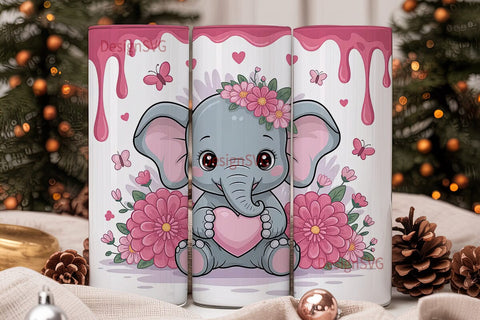 Cute Elephant with Heart 20oz Tumbler Sublimation DesignSVG 