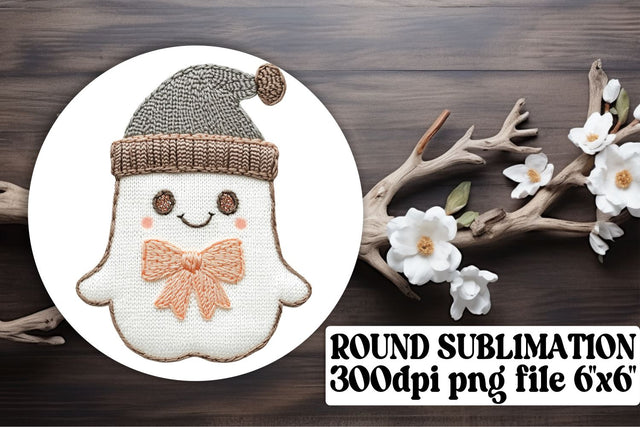 Cute Embroidered Ghost Ornament Sublimation afrosvg 