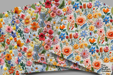 Cute Embroidered Spring Digital Paper | Easter Pastel Digital Pattern Fine Purple Elephant Creations 