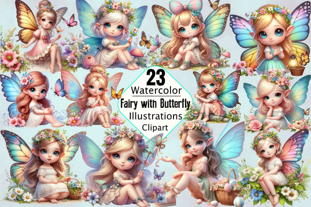 Cute Fairy with Butterfly Sublimation Clipart Bundle Sublimation SVGArt 