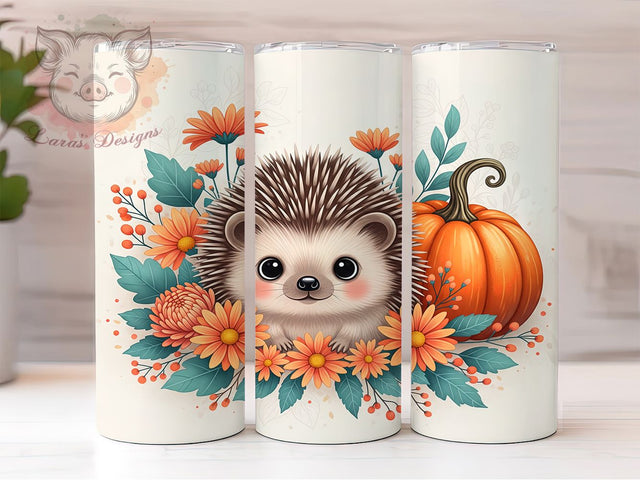 Cute Fall Baby Hedgehog Autumn Tumbler, Autumn Animal Cup Wrap, 20Oz Sublimation Design, Cute Woodland Coffee Mug, Rustic Fall Drinkware, Hedgehog Lover Gift, Harvest Season Tumbler Sublimation Lara' s Designs 