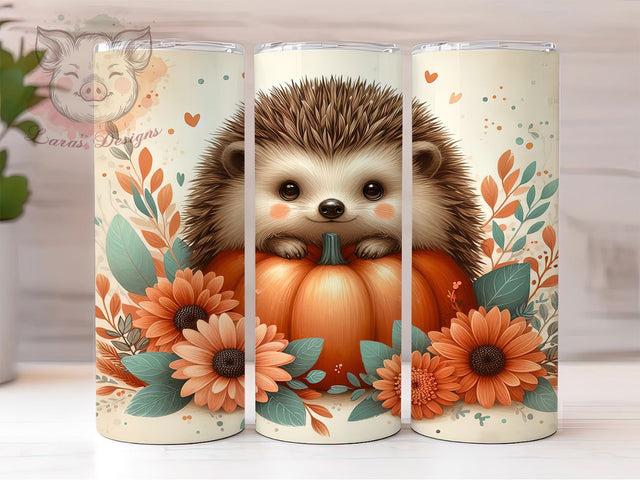 Cute Fall Baby Hedgehog Autumn Tumbler, Autumn Animal Cup Wrap, 20Oz Sublimation Design, Cute Woodland Coffee Mug, Rustic Fall Drinkware, Hedgehog Lover Gift, Harvest Season Tumbler Sublimation Lara' s Designs 