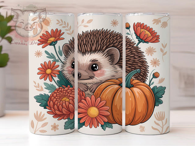 Cute Fall Baby Hedgehog Autumn Tumbler, Autumn Animal Cup Wrap, 20Oz Sublimation Design, Cute Woodland Coffee Mug, Rustic Fall Drinkware, Hedgehog Lover Gift, Harvest Season Tumbler Sublimation Lara' s Designs 