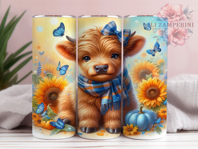 Cute Fall Baby Highland Cow 20oz Tumbler Wrap, Baby Cow Mug, Autumn Farm Cup, Rustic Country Wrap, Cute Cow Lover Gift, Pumpkin Patch Design, Sublimation Tumbler Wrap Sublimation Li Zamperini 