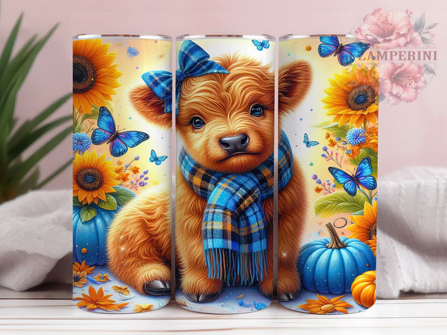 Cute Fall Baby Highland Cow 20oz Tumbler Wrap, Baby Cow Mug, Autumn Farm Cup, Rustic Country Wrap, Cute Cow Lover Gift, Pumpkin Patch Design, Sublimation Tumbler Wrap Sublimation Li Zamperini 