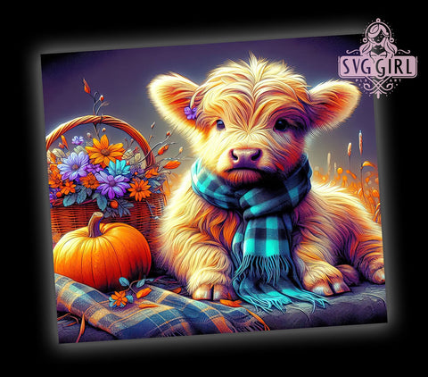 Cute Fall Baby Highland Cow Autumn Pumpkin 20oz Tumbler Wrap Sublimation Design, Straight Tapered Tumbler Wrap, Baby Highland Cow Tumbler Png, Instant Digital Download Sublimation SvggirlplusArt 