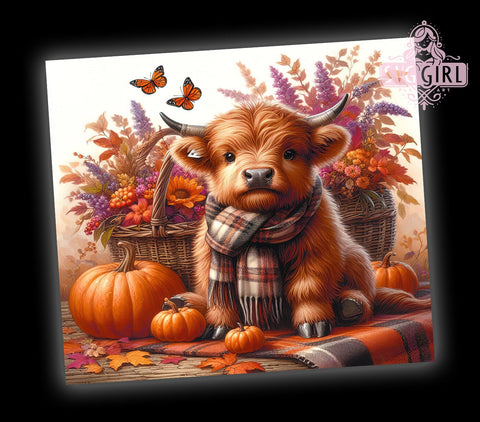 Cute Fall Baby Highland Cow Autumn Pumpkin 20oz Tumbler Wrap Sublimation Design, Straight Tapered Tumbler Wrap, Baby Highland Cow Tumbler Png, Instant Digital Download Sublimation SvggirlplusArt 