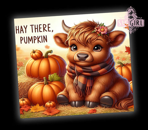 Cute Fall Baby Highland Cow Autumn Pumpkin 20oz Tumbler Wrap Sublimation Design, Straight Tapered Tumbler Wrap, Fall Cow Tumbler Png, Instant Digital Download Sublimation SvggirlplusArt 