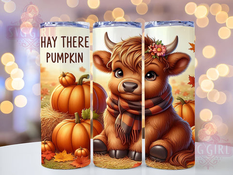 Cute Fall Baby Highland Cow Autumn Pumpkin 20oz Tumbler Wrap Sublimation Design, Straight Tapered Tumbler Wrap, Fall Cow Tumbler Png, Instant Digital Download Sublimation SvggirlplusArt 