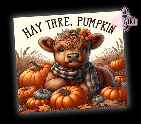 Cute Fall Baby Highland Cow Autumn Pumpkin 20oz Tumbler Wrap Sublimation Design, Straight Tapered Tumbler Wrap, Fall Cow Tumbler Png, Instant Digital Download Sublimation SvggirlplusArt 