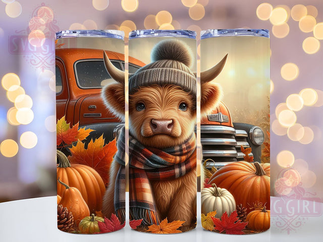 Cute Fall Baby Highland Cow Tumbler, Cute Highland Cow Wrap, 20Oz Sublimation Design, Autumn Cow Cup, Rustic Fall Drinkware, Farmhouse Style Tumbler, Baby Cow Coffee Wrap Sublimation SvggirlplusArt 