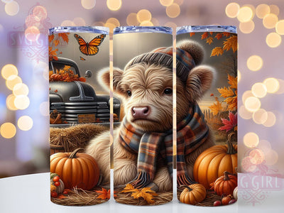 Cute Fall Baby Highland Cow Tumbler, Cute Highland Cow Wrap, 20Oz Sublimation Design, Autumn Cow Cup, Rustic Fall Drinkware, Farmhouse Style Tumbler, Baby Cow Coffee Wrap Sublimation SvggirlplusArt 
