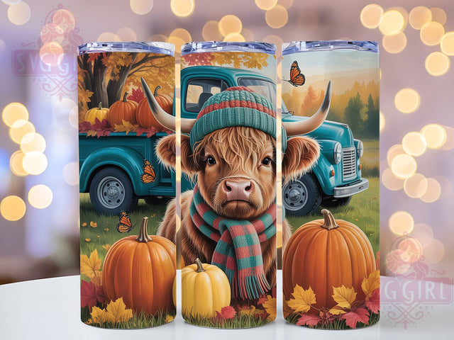 Cute Fall Baby Highland Cow Tumbler, Cute Highland Cow Wrap, 20Oz Sublimation Design, Autumn Cow Cup, Rustic Fall Drinkware, Farmhouse Style Tumbler, Baby Cow Coffee Wrap Sublimation SvggirlplusArt 