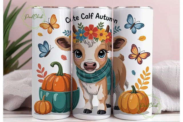 Cute Fall Calf 20oz Tumbler Wrap Sublimation PixelChick 