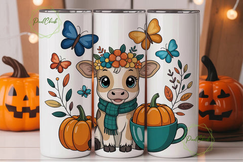 Cute Fall Calf 20oz Tumbler Wrap Sublimation PixelChick 