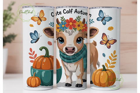Cute Fall Calf 20oz Tumbler Wrap Sublimation PixelChick 