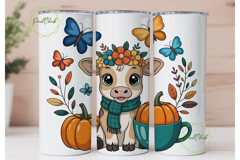 Cute Fall Calf 20oz Tumbler Wrap Sublimation PixelChick 